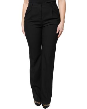 Dolce & Gabbana Wool High Waist Boot Cut Dress Trousers - Black