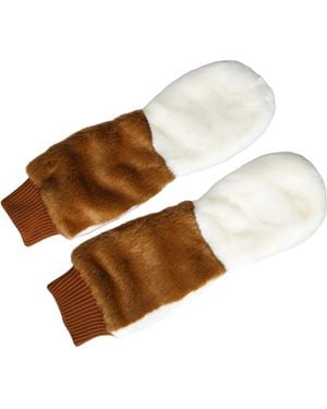 Dolce & Gabbana Acrylic Knitted Fur Mitten Gloves - Brown