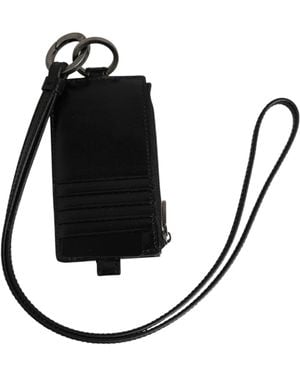 Dolce & Gabbana Leather Logo Embossed Lanyard Card Holder Wallet - Black