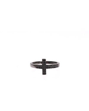 Nialaya Cz Cross Rhodium 925 Ring - Black