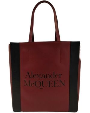 McQueen Dark Leather Signature Logo Shopper Tote 630773 6050 - Red