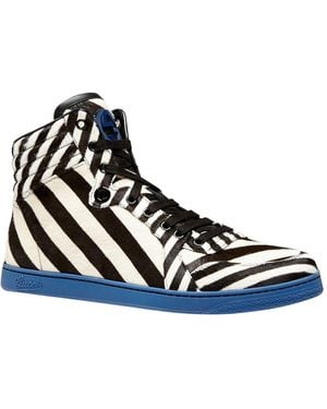 Gucci Multi-Color Zebra Print Calf Hair High Top Sneaker - Blue