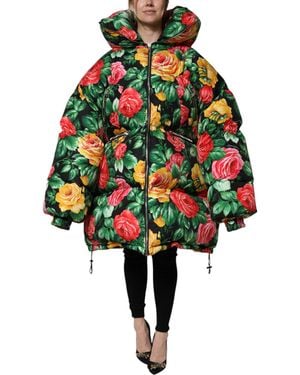 Dolce & Gabbana Floral Puffer Hooded Jacket - Multicolor