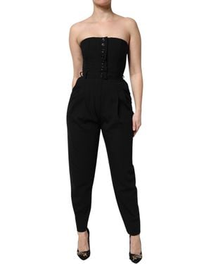 Dolce & Gabbana Wool Strapless Romper Jumpsuit Dress - Black
