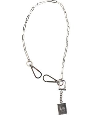 Dolce & Gabbana Tone Metal Chain Dg Logo Pendant Necklace - White