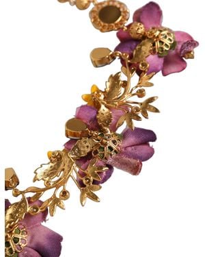 Dolce & Gabbana Brass Mix Fiori Flowers Crystal Chain Necklace Cotton Real - White