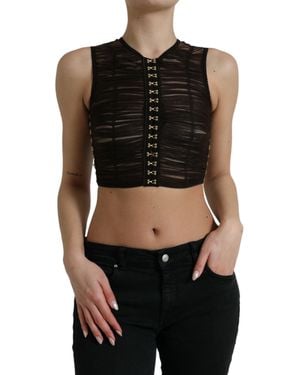 Dolce & Gabbana Embellished Nylon Stretch Cropped Top - Black