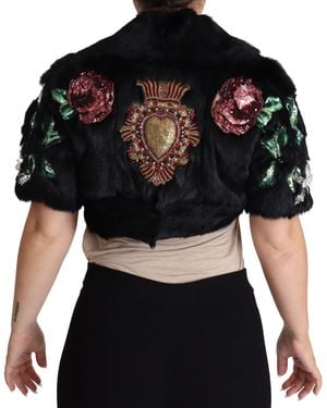 Dolce & Gabbana Rabbit Fur Crystals Sequin Coat - Black