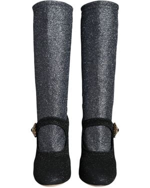 Dolce & Gabbana Crystal Mary Janes Booties Shoes And Nylon Spandex (Stretch) - Blue