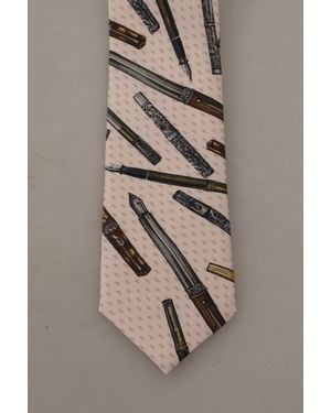 Dolce & Gabbana Pen Dots Print Silk Adjustable Neck Accessory Tie - Natural