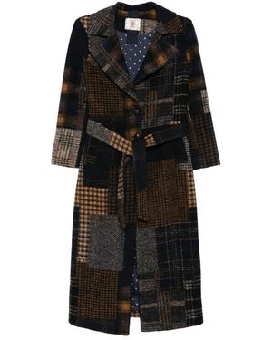 Bye Patchwork Design Wool Coat - Black