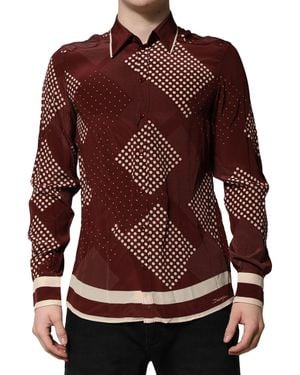 Dolce & Gabbana Dotted Silk Long Sleeve Casual Shirt - Red