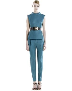 Gucci Wool Cashmere Elastane Mock Neck Funnel Top - Blue