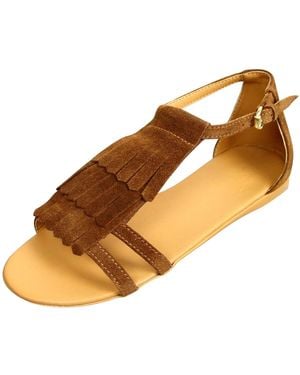 Gucci Kids Suede Sandal With Fringe Detail - Brown