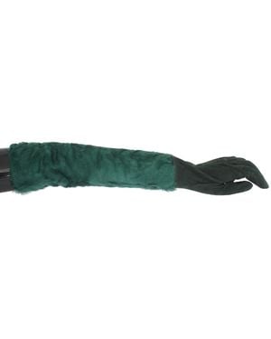 Dolce & Gabbana Leather Xiangao Fur Elbow Gloves - Green