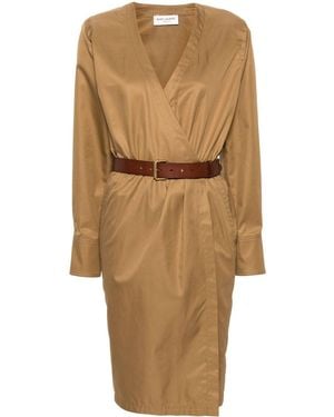 Saint Laurent Cotton Twill Midi Dress - Natural
