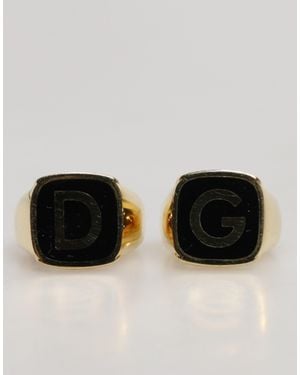 Dolce & Gabbana Tone Real Brass Enamel "Dg\ Adjustable Rings - Black