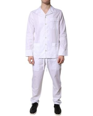Dolce & Gabbana Cotton Shirt Trousers Pyjama Set Sleepwear - White