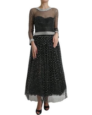 Dolce & Gabbana Crystal Embellished A-Line Gown Dress - Black