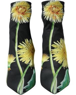 Dolce & Gabbana Floral Jersey Stretch Ankle Boots Shoes - Green
