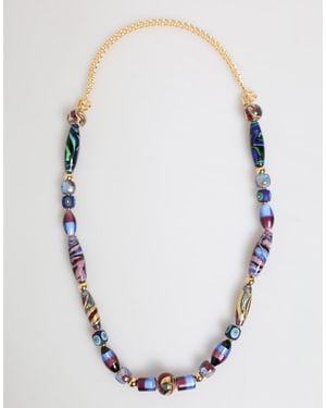 Dolce & Gabbana Murano Glass Beads Brass Chain Jewelry Necklace - Blue