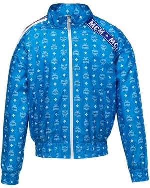 MCM Nylon Bomber Jacket W/white Logo Print It 38 - Blue