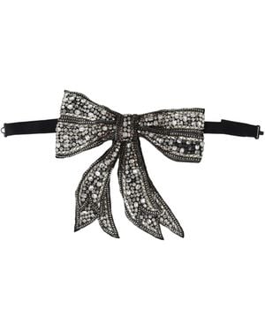 Dolce & Gabbana Crystal Beaded Sequined Catwalk Necklace Bowtie Silk - Black