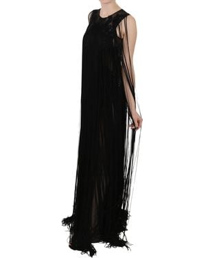 John Richmond Silk Beaded Sequined Sheer Dress - Black