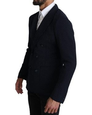 Dolce & Gabbana Dark Dotted Double Breasted Coat Blazer - Blue
