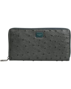 Dolce & Gabbana Ostrich Logo Plaque Zip Around Continental Wallet - Grey