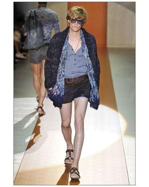 Gucci Buttoned Silk Ribbed Sweater Knit Top (Xxl) - Blue