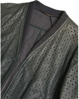 Dolce & Gabbana Perforated Leather Bomber Jacket Goatskin Clothing - Black
