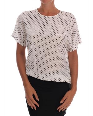 Dolce & Gabbana Polka Dotted Silk T-Shirt Top - Grey