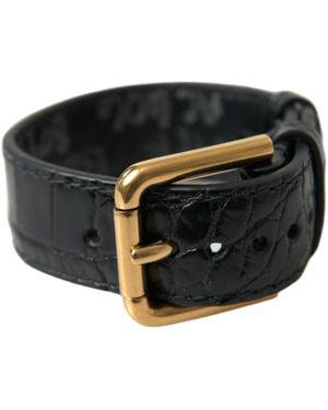 Dolce & Gabbana Textured Leather Tone Metal Buckle Armband - Black