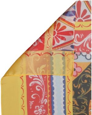 Dolce & Gabbana Silk Printed Square Foulard Scarf - Orange