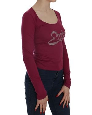 Exte Crystal Embellished Long Sleeve Casual Top - Red