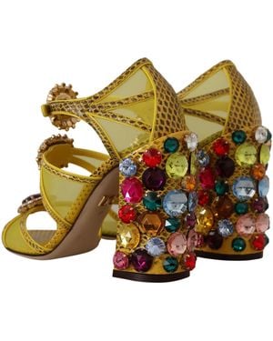 Dolce & Gabbana Leather Crystal Ayers Sandals Shoes - Yellow