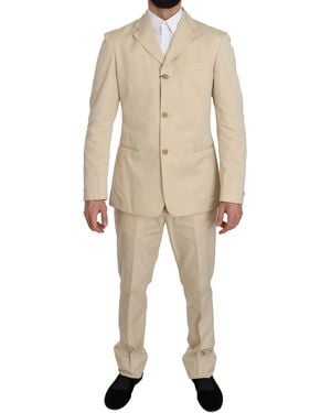 Romeo Gigli Two Piece 3 Button Cotton Solid Suit - Natural