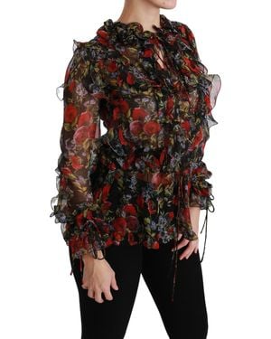 Dolce & Gabbana Pussy-bow Ruffled Floral-print Silk-chiffon Blouse - Black