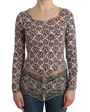 Roberto Cavalli Elegant Floral Lace Longsleeve Top - Brown