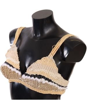 Dolce & Gabbana Straw Raffia Woven Crochet Cover Up Top Cotton - Black