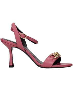 Versace Leather Stiletto Heel Sandals - Pink