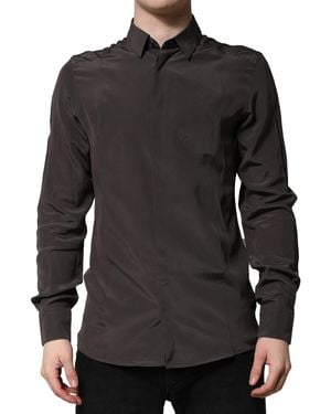 Dolce & Gabbana Dark Silk Dress Formal Shirt - Black