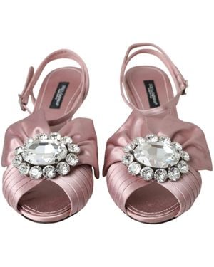 Dolce & Gabbana Keira Crystal Heels Sandals Shoes Powder Silk - Pink