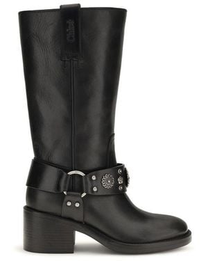 Chloé Calf Leather Bos Taurus Flat Boots - Black