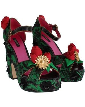 Dolce & Gabbana Brocade Snakeskin Roses Crystal Shoes - Green