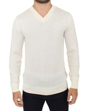 Ermanno Scervino Off White Wool Blend V-neck Pullover Jumper