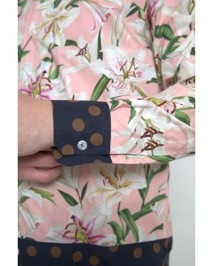 Dolce & Gabbana Cotton Polka Dot Lily Print Collared Shirt - Pink