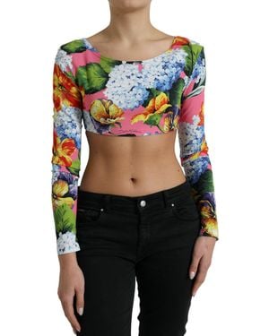 Dolce & Gabbana Floral Long Sleeves Cropped Top - Black