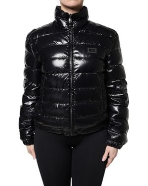Dolce & Gabbana Logo Plaque Full Zip Puffer Jacket - Black